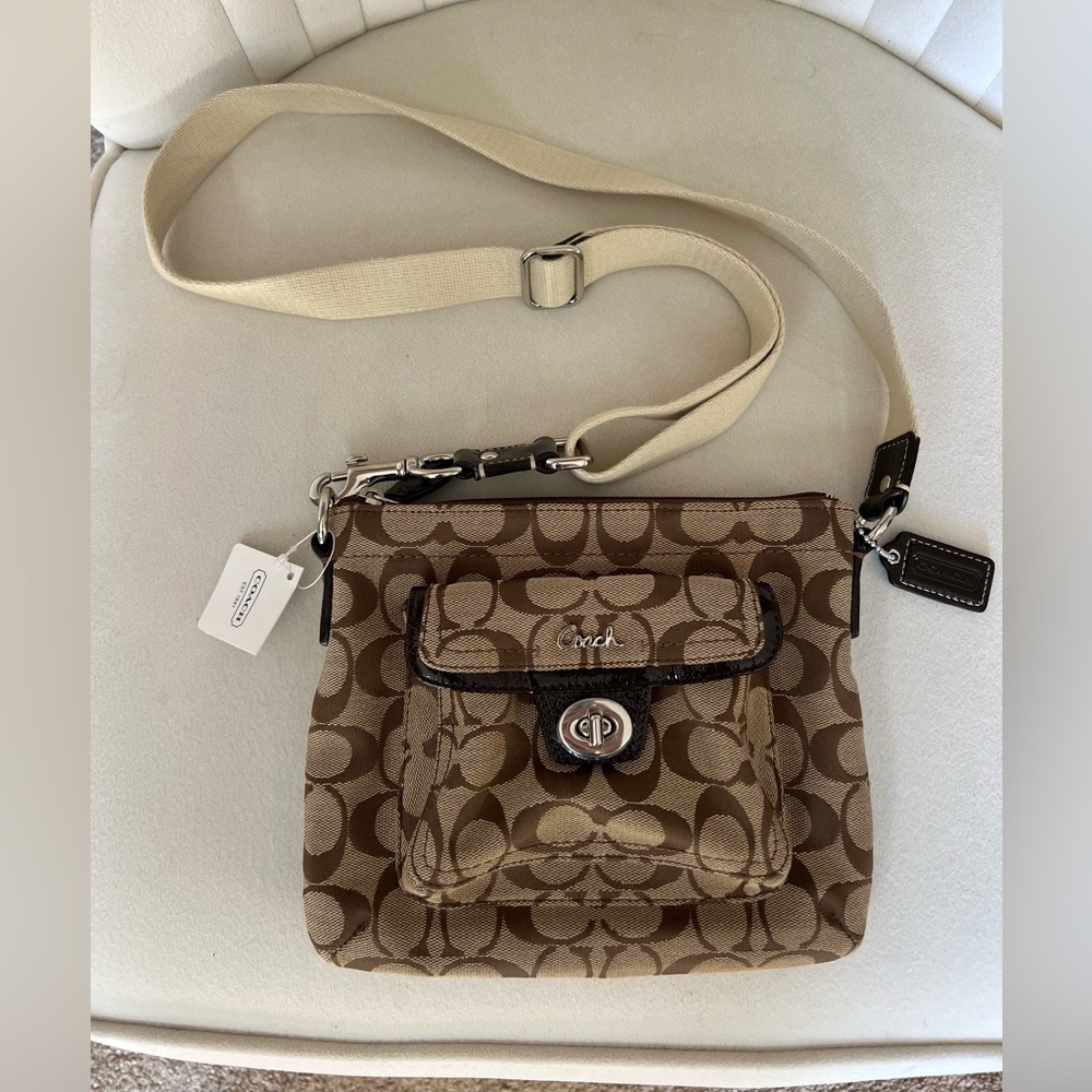 Coach Signature Collection Khaki Canvas Swing Pack Crossbody Bag F45026